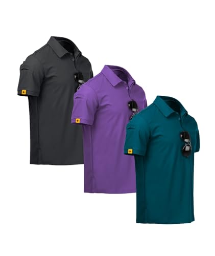 geeksport Polo Shirts Herren Kurzarm Golf Tennis Atmungsaktives Outdoor Sommer Sports Poloshirt (Tiefgrau+Violett+Dunkelblau Grün M) von geeksport