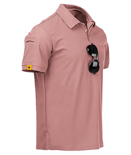 geeksport Polo Shirts Herren Kurzarm Golf Tshirts Schnelltrocknend Tshirt Sport Outdoor Poloshirt mit Brillenhalter Knopfleiste Leicht T-Shirt (Eschenrosa 3XL) von geeksport