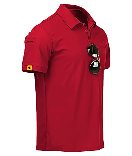 geeksport Polo Shirts Herren Kurzarm Golf Tshirts Schnelltrocknend Tshirt Sport Outdoor Poloshirt mit Brillenhalter Knopfleiste Leicht T-Shirt (Rot L) von geeksport