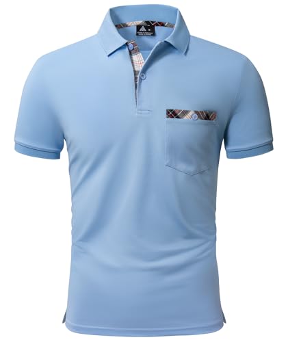 geeksport Poloshirt Herren Kurzarm Golf Polo mit Tasche Kontrastfarbe Sommer Atmungsaktive T-Shirt Business Elegant Polohemd für Männer(Azurblau M) von geeksport