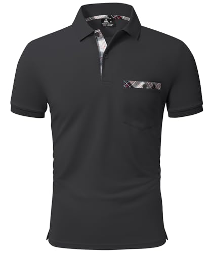 geeksport Poloshirt Herren Kurzarm Golf Polo mit Tasche Kontrastfarbe Sommer Atmungsaktive T-Shirt Business Elegant Polohemd für Männer(Dunkelgrau XL) von geeksport