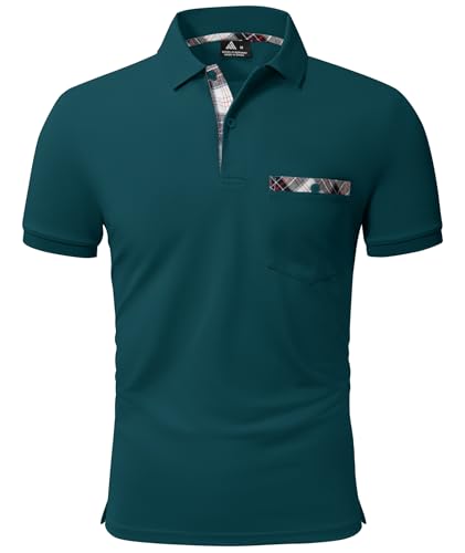 geeksport Poloshirt Herren Kurzarm Golf Polo mit Tasche Kontrastfarbe Sommer Atmungsaktive T-Shirt Business Elegant Polohemd für Männer(Türkis 2XL) von geeksport