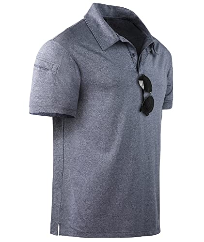 geeksport Poloshirt Herren Kurzarm Tennis Regular Fit Shirt Sport Schnelltrocknend Atmungsaktiv Polohemd Männer Sommer Outdoor Golf Tshirt(170-Grau Blau-3XL) von geeksport