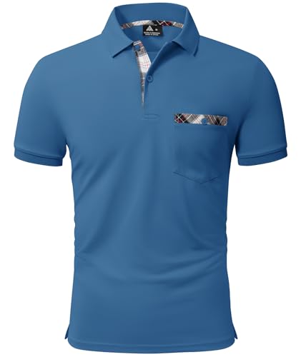 geeksport Poloshirt Herren Kurzarm Golf Polo mit Tasche Kontrastfarbe Sommer Atmungsaktive T-Shirt Business Elegant Polohemd für Männer(Blau L) von geeksport