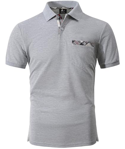 geeksport Poloshirt Herren Kurzarm Golf Polo mit Tasche Kontrastfarbe Sommer Atmungsaktive T-Shirt Business Elegant Polohemd für Männer(Grau M) von geeksport