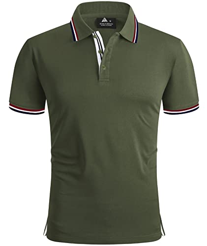 geeksport Poloshirts Herren Kurzarm Tennis Slim Fit Golf Polo Shirt Männer Sport Schnelltrocknend Atmungsaktiv Polohemd Sommer Outdoor Golf T-Shirt(Armee Grün-M) von geeksport