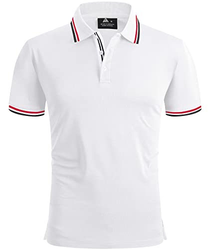 geeksport Poloshirts Herren Kurzarm Tennis Slim Fit Golf Polo Shirt Männer Sport Schnelltrocknend Atmungsaktiv Polohemd Sommer Outdoor Golf T-Shirt(Weiß-2XL) von geeksport