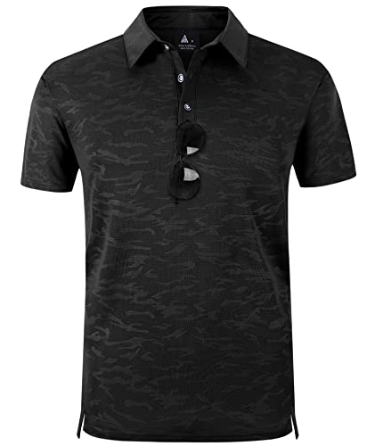 geeksport Poloshirts Herren Kurzarm Tennis Slim Fit Golf Polo Shirt Männer Sport Schnelltrocknend Atmungsaktiv Polohemd Sommer Outdoor Golf T-Shirt(0151-Schwarz-2XL) von geeksport