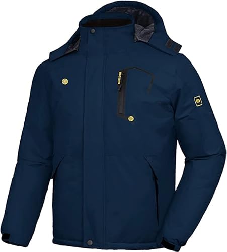 geeksport Winterjacke Herren Warm Wasserdichte Gefüttert Berg-Skijacke Abnehmbarer Kapuze Snowboardjacke Winddicht Outdoorjacke(Navy Blau L) von geeksport