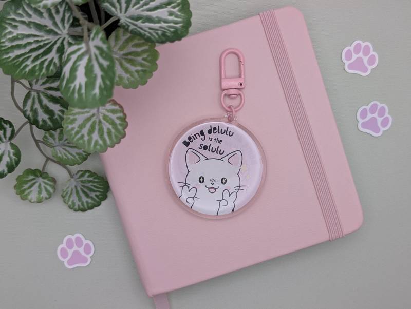 Delulu Zu Sein, Ist Der Solulu Cat Acryl-Schlüsselanhänger Lustiger Meme-Charm von geekyfeels