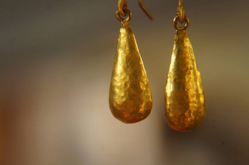 24 K Solide Gold Birne Ohrringe, Tropfen Ohrringe Handwerker Handgefertigt Eboho, Gold Baumeln von geffenjewelry