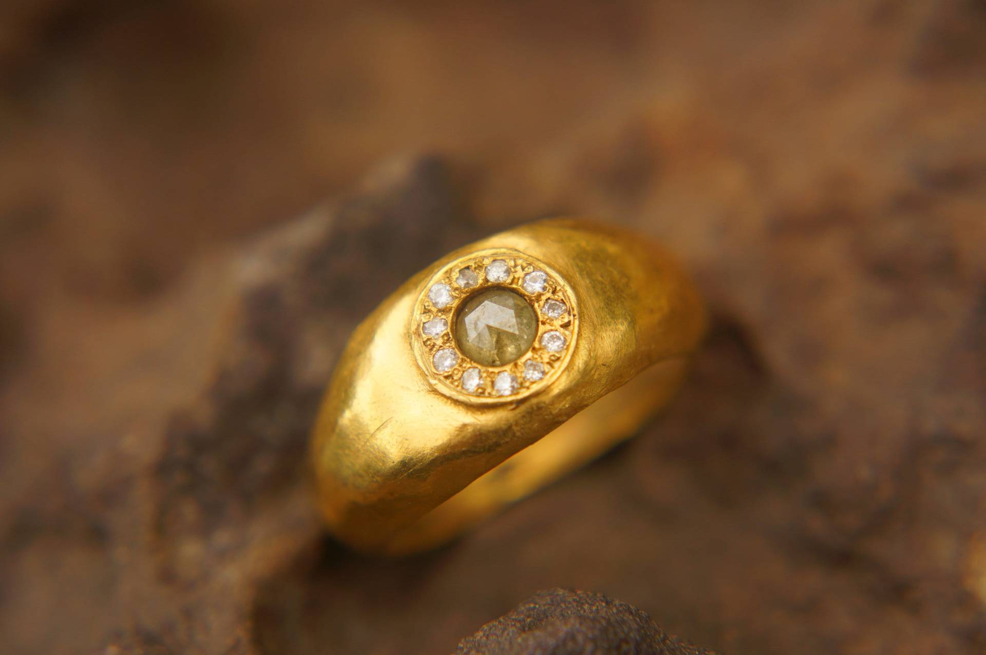 24K Gold Diamantring//Gold Diamant Ring//Diamant Verlobungsring//Handwerker Ring//Boho Verlobungsring//24K Ring von geffenjewelry