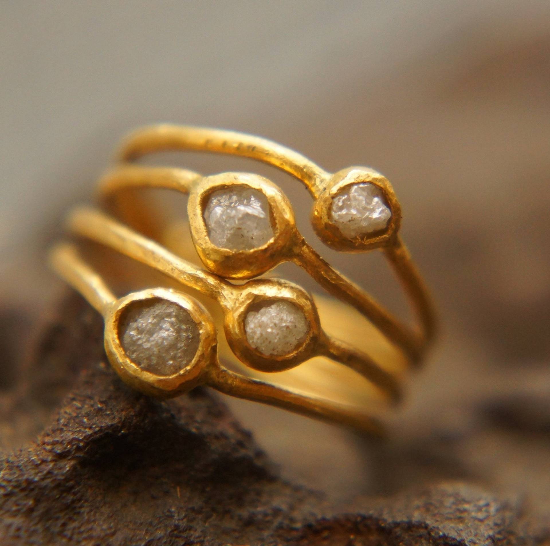 Goldring//Rohdiamantring//Goldring//Weißer Diamant Goldring//Goldring//Goldring // Feingoldring Goldring Brillantschliff von geffenjewelry