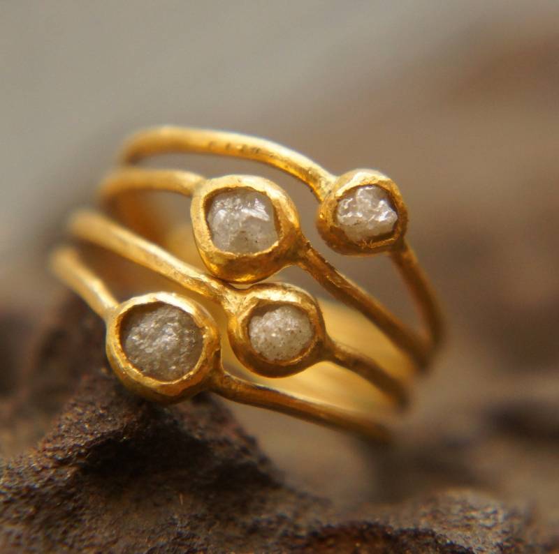 Goldring//Rohdiamantring//Goldring//Weißer Diamant Goldring//Goldring//Goldring // Feingoldring Goldring Brillantschliff von geffenjewelry