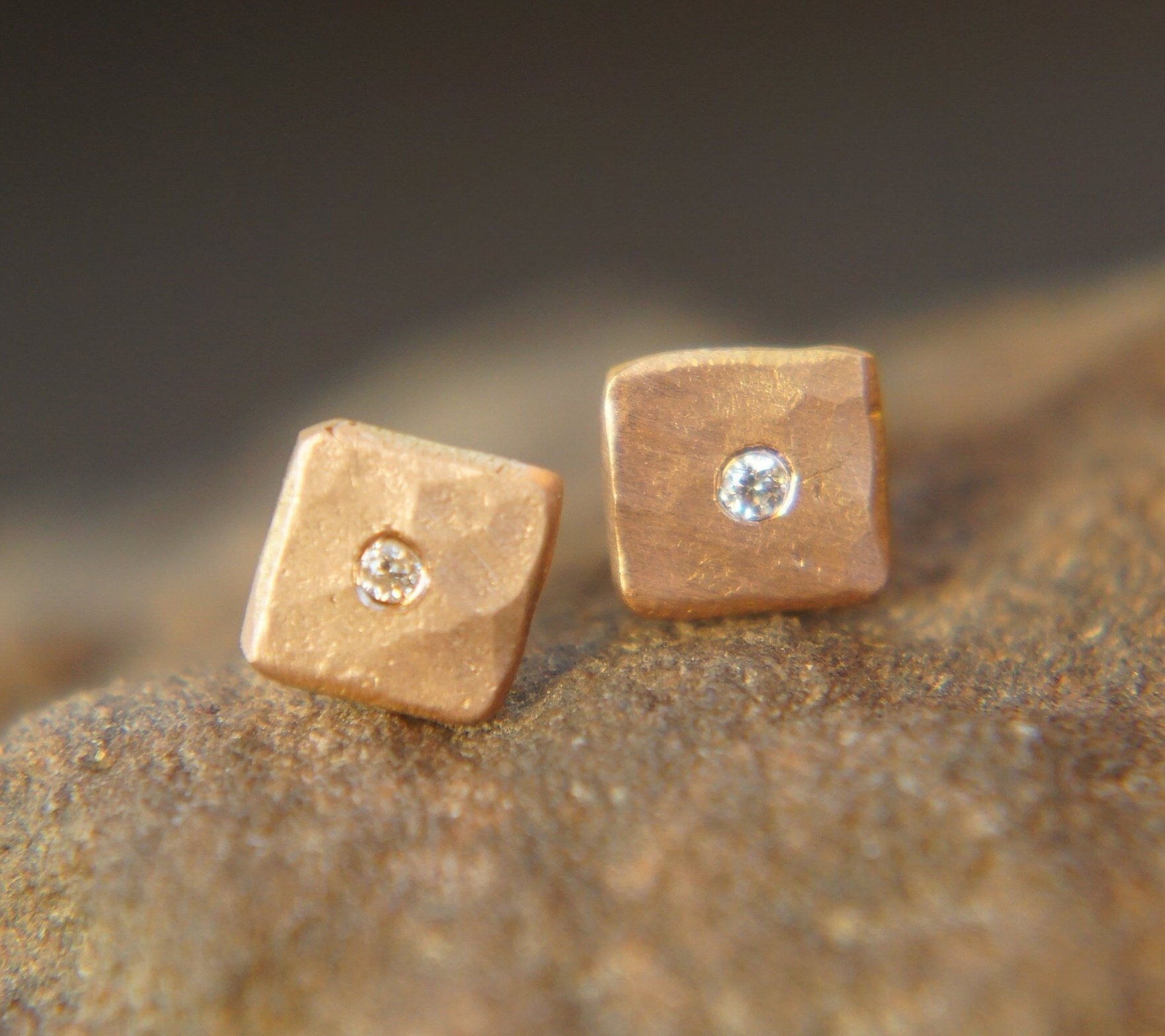 Platz Rose Gold, Diamant-Ohrstecker, Gold Diamant-Ohrringe, Ohrringe, Ohrstecker, Diamant-Ohrringe-Rose Diamant-Bolzen von geffenjewelry