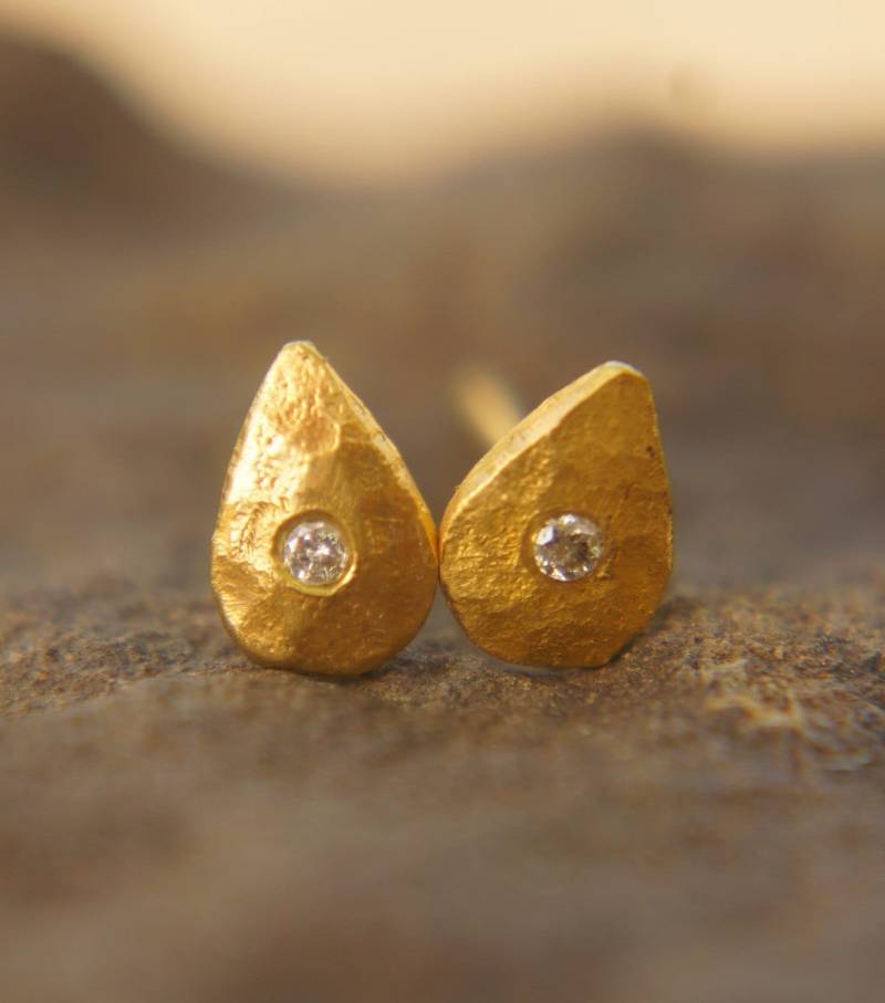 Schwarzen Freitag Verkauf - Diamant Tropfen Ohrstecker -Gold Ohrringe-Gold Ohrstecker-Gold Ohrringe-Diamant Ohrringe-Tropfen Gold von geffenjewelry