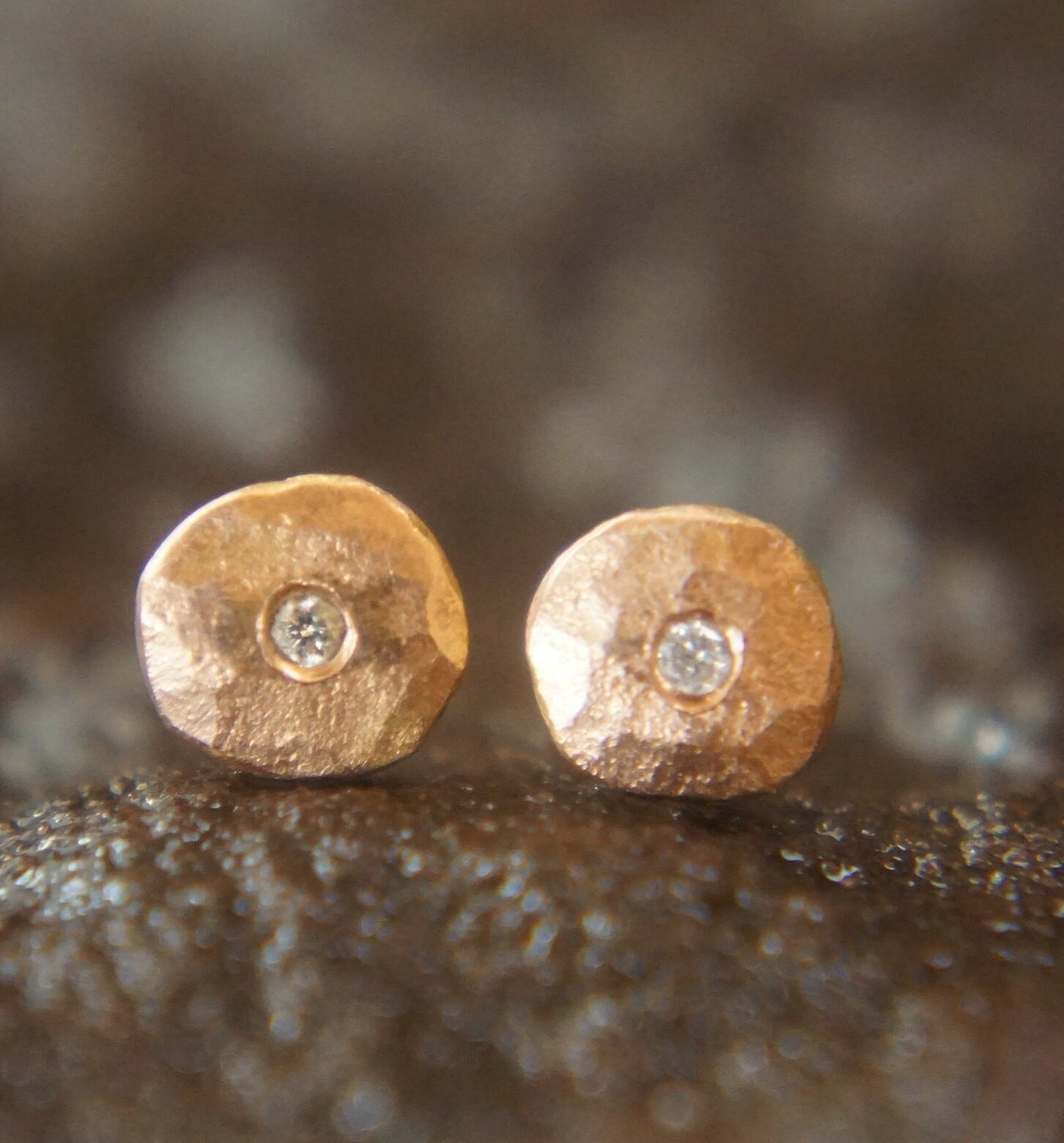 Solid Rose Gold, Diamant Ohrstecker, Gold Ohrringe, Ohrringe-Rose Ohrstecker-Yoavgefen von geffenjewelry