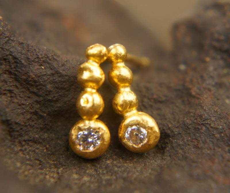 Solide 24K Gold - Diamant Nugget Ohrstecker-Gold Saphir Ohrringe-Gold Ohrstecker-24K Gold Ohrringe-24K Ohrstecker von geffenjewelry