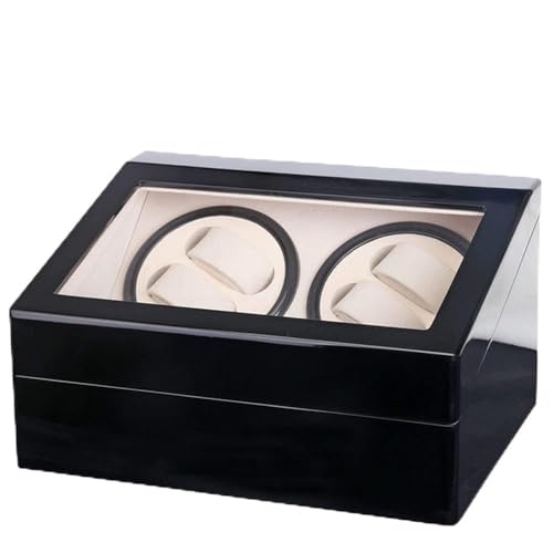 gegeweeret Automatische Uhr Winder 4+6 Display Box Lagerung Holzkoffer Container, 30.5 * 23.5 * 18cm Automatik Uhrenbeweger für Herren und Damenuhren (Außen schwarz und innen weiß) von gegeweeret