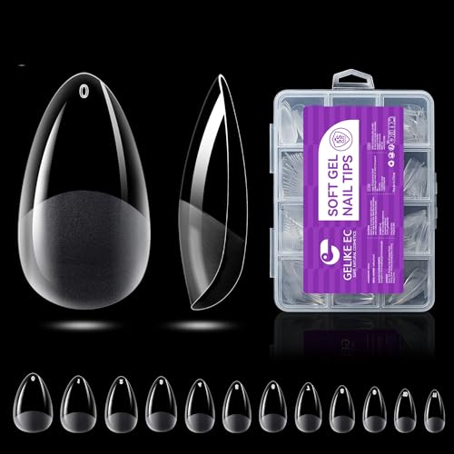 Gelike ec Kurze Mandel Nagelspitzen: Vollständige Abdeckung Weiche Mandel Nageltips Vorpolierte Künstliche Nagelspitzen aus PMMA-Harz für Frauen Salon 240pcs 10 Größen von gelike ec