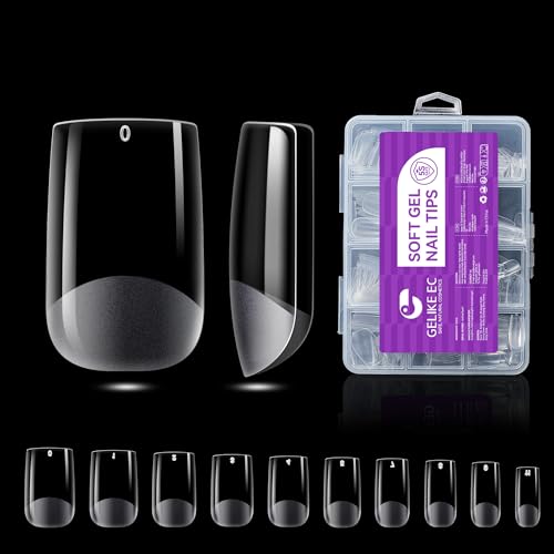 Gelike ec Kurze Quadrat Nagelspitzen – Vollständige Abdeckung,Kurze Square Nagelspitzen Weiche Gelspitzen,Vorpolierte Künstliche Nageltips aus PMMA-Harz für Frauen,Salon,240 Stück,10 Größen von gelike ec