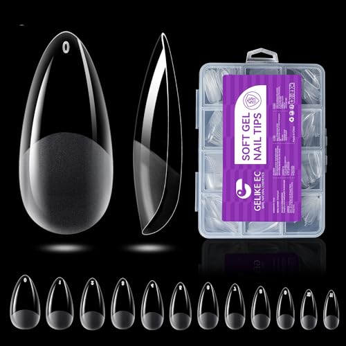 Gelike ec Mittlere Mandel Nagelspitzen – Vollständige Abdeckung weiche Gelspitzen Almond Nageltips Vorpolierte künstliche aus PMMA-Harz für Frauen Salon 240 Stück 10 Größen von gelike ec