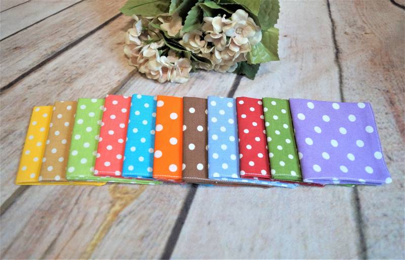 10 Stück Stofftaschentuch Bunt Mit Weißen Punkten Bio-Baumwolle Kinder Frauen Zero Waste Ökologisch Umweltschonend Verwendbar Nachhaltig von gelisboutique