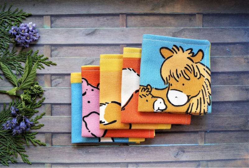 5 Stück Stofftaschentuch Kindermotive Bio-Baumwolle Kinder Frauen Zero Waste Ökologisch Umweltschonend Wieder Verwendbar Nachhaltig von gelisboutique