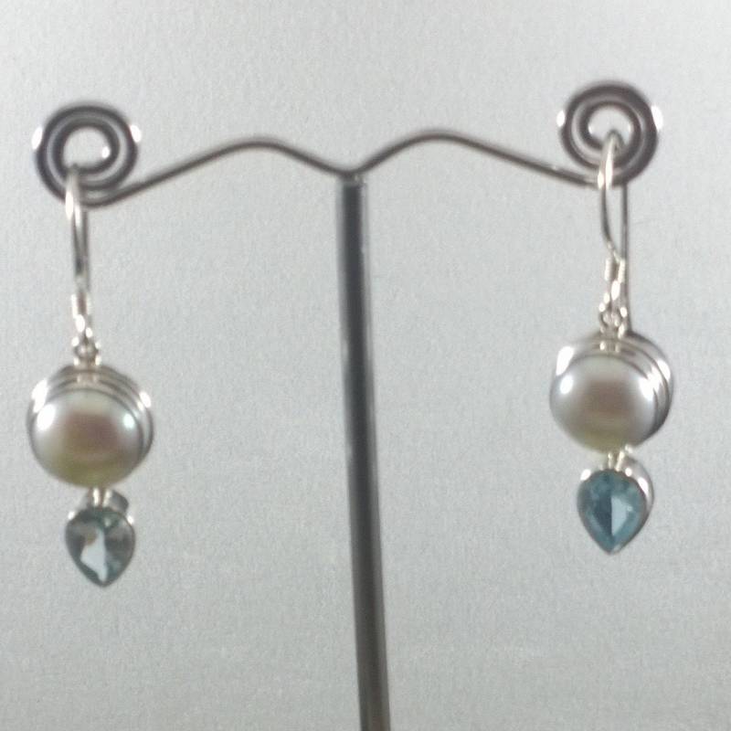 925 Sterling Silber Perlenohrhänger Mit Edelsteintropfen 925 Sterling Silber Perlenohrhänger Mit Edelsteintropfen von gemaray