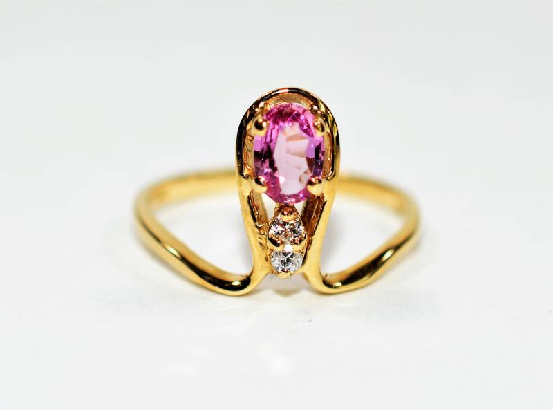 Zertifizierter Vintage Padparadscha Saphir & Diamant Ring 14K Gold Statement-Ring .60Tcw von gemcitygems