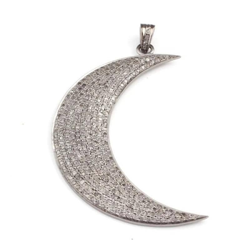 Pave Diamant Halbmond Mond Anhänger Handgemachter Sterling Silber Charm Anhänger von gemcojewelrynewyork