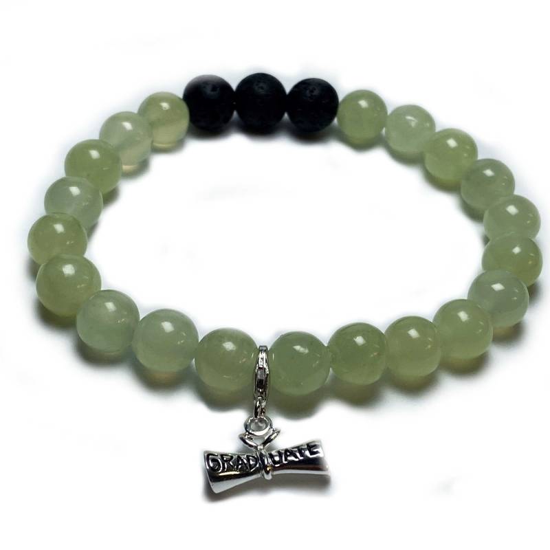 Abschluss Armband Mit Prehnit, Lava Und Sterling Silber Charm, Öl Diffusor Edelstein Perlen von gemfan