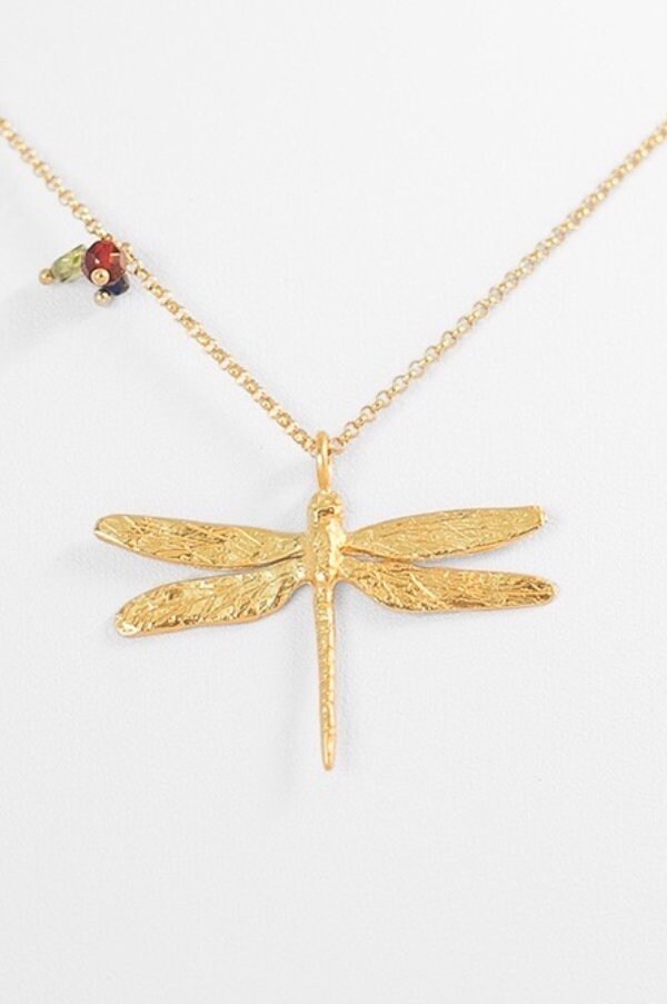 Großer Libellenanhänger. Große Libellenkette. Libellenanhänger Aus Vergoldetem Silber. Vergoldete von gemmaferran