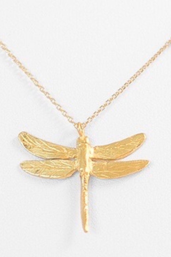 Kleiner Vergoldeter Libellenanhänger. Kleine Vergoldete Libellenkette. Libellen-Halskette von gemmaferran