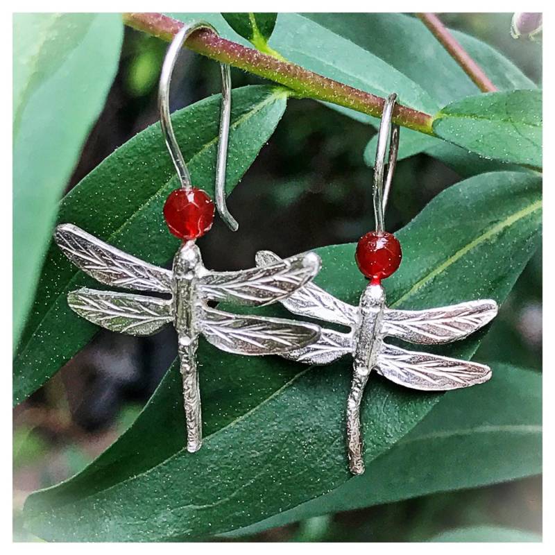Libellenohrringe. Silberne Libellenohrringe Aus Silber Und Karneol von gemmaferran