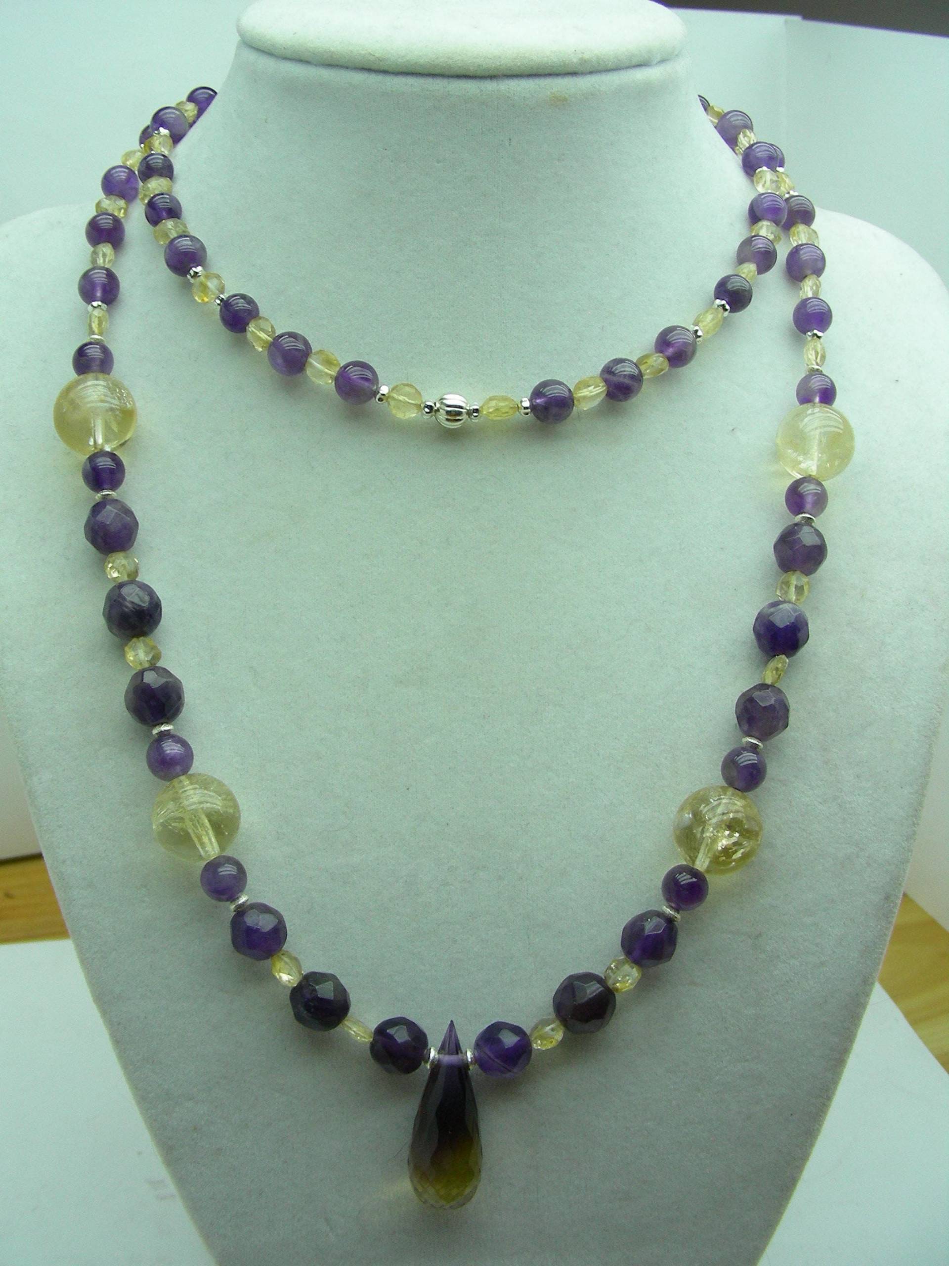 Echte Citrin Und Amethyst Perlen Halskette Lang Echte Citrin Und Amethyst Perlen Halskette Lang von gemnut1171