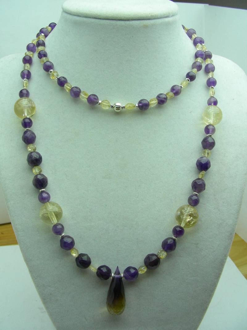 Echte Citrin Und Amethyst Perlen Halskette Lang Echte Citrin Und Amethyst Perlen Halskette Lang von gemnut1171