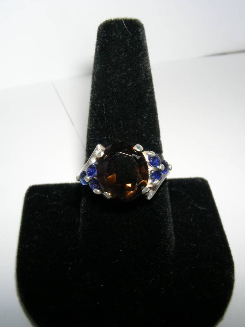 Smokey Quarz Und Lab Blau Saphir Sterling Silber Ring Combo Smokey Quarz Und Lab Blau Saphir Sterling Silber Ring Combo von gemnut1171
