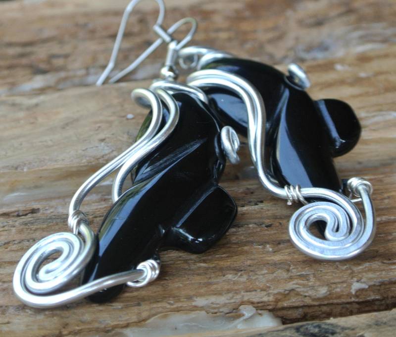 Schwarze Walohrringe, Schwarze Achatohrringe, Urlaubsschmuck, Ohrringe Am Meer, Sommerohrringe, Aus Schwarz Und Silber, Statement-Tropfen von gemsbasket