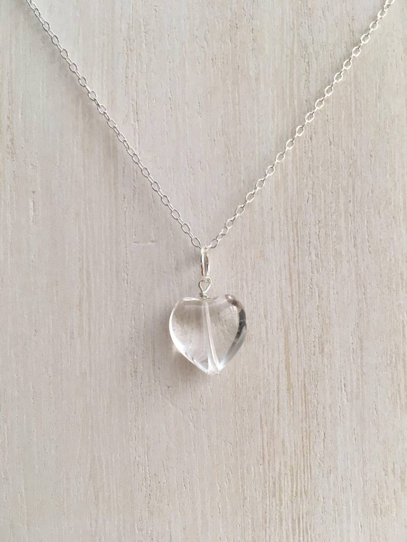 Klare Quarz Halskette, Halbedelstein Anhänger, Sterling Silber Kette, Minimalist Valentines Da von gemsbytheshore