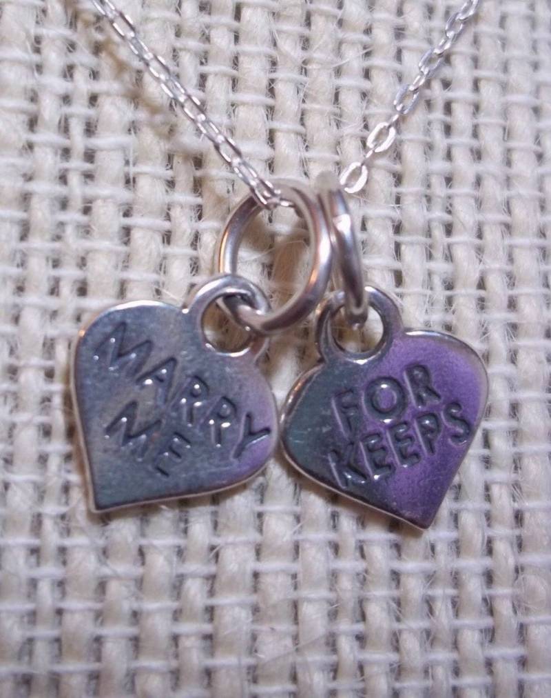 Marry Me For Keeps Nachricht 2 Herzen Zierliche Kleine Anhänger Charme Halskette Kette Sterling Silber Vorschlag Verlobung Hochzeit Valentine von gemsbytheshore