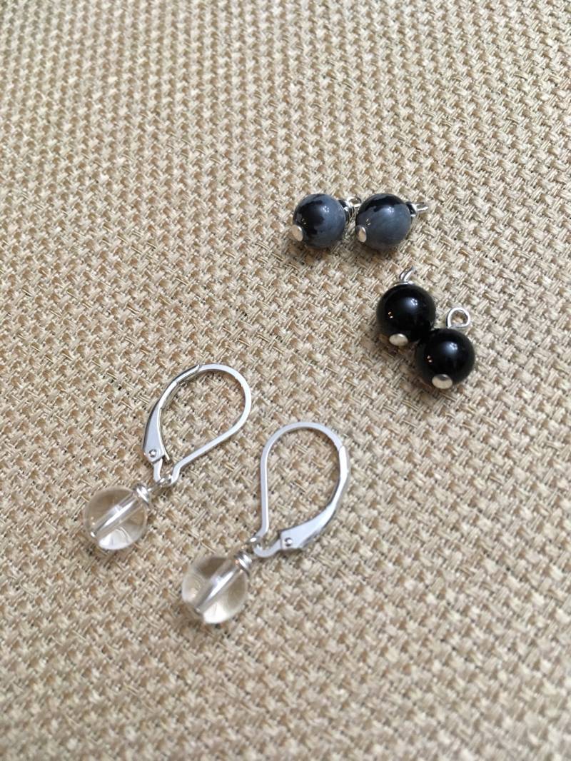 Wechselohrringe 3 in 1 Halbedelstein Bergkristall Schwarz Onyx Grau Schneeflocke Obsidian Sterling Silber Ohrhaken Mix & Match von gemsbytheshore