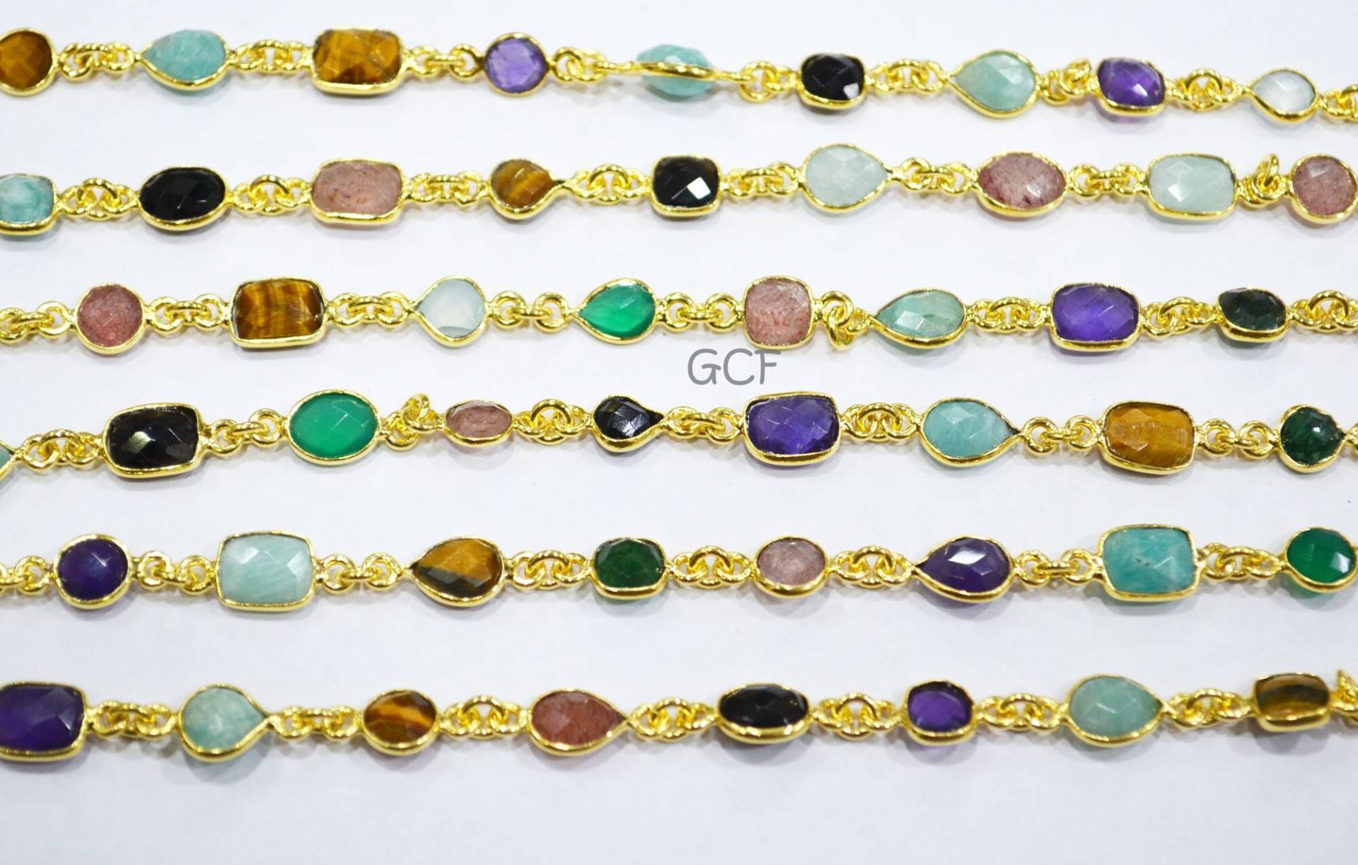 Multi Halbedelstein Mix Form Facettierte Verbinder Kette , Bezel Gliederkette 6 - 9 Mm 6867 Multi Halbedelstein Mix Form Facettierte Verbinder Kette , Bezel Gliederkette 6 - 9 Mm 6867 von gemschainandfindings