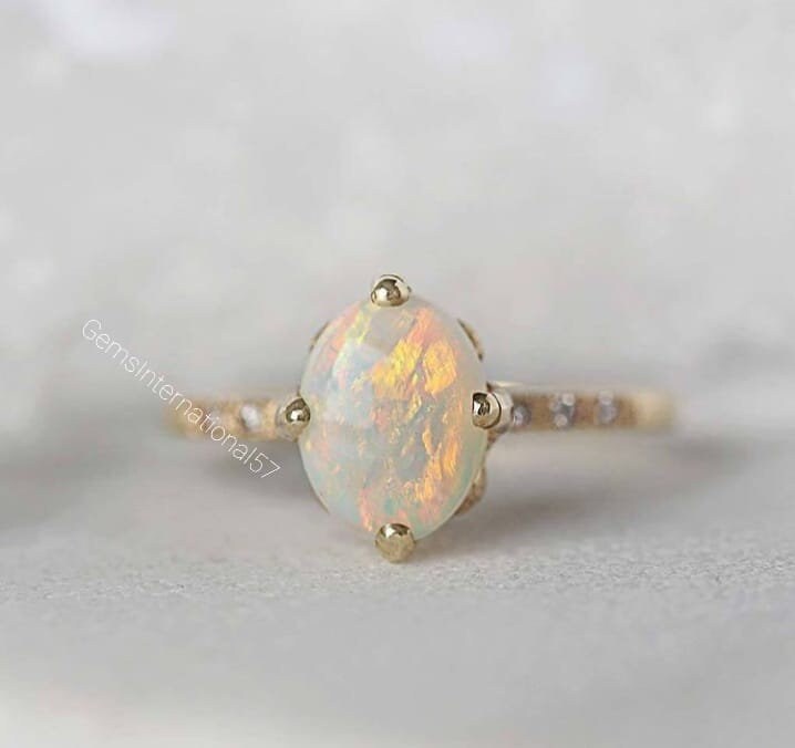 Opal Silberring/925 Sterling Ring Ovaler Cabochon Ehering Jahrestagsring Verlobungsring Wunderschöner Geschenk Für Sie von gemsinternational57