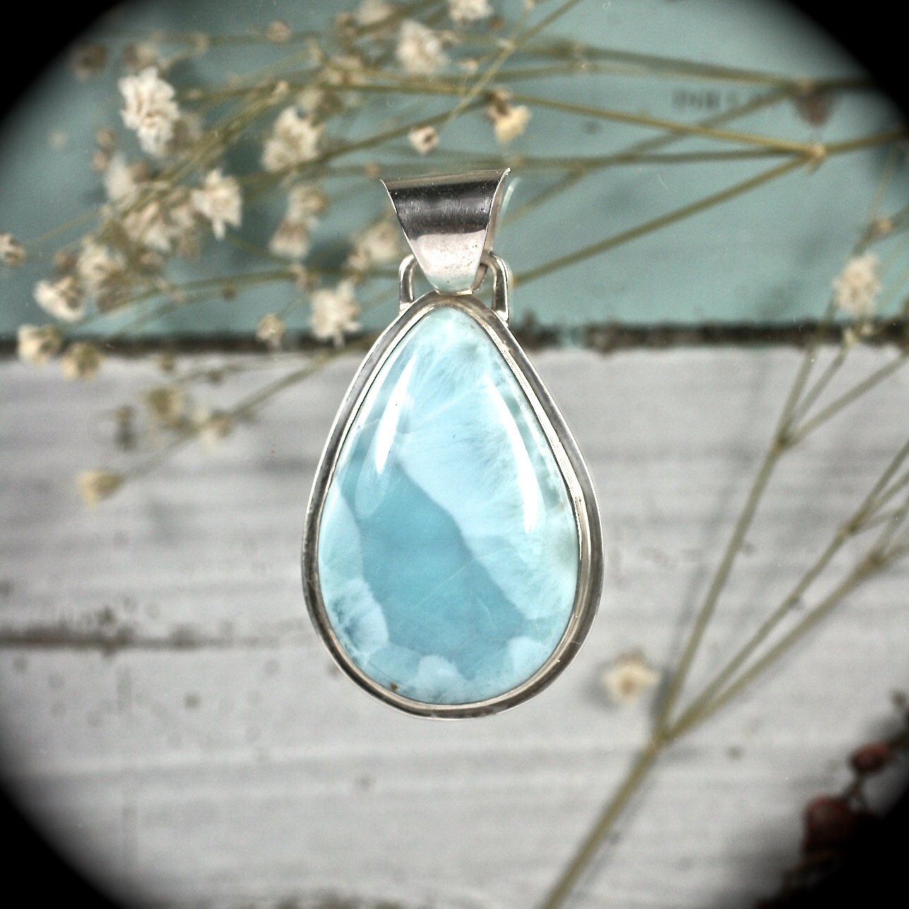 Larimar Sterling Silber Anhänger 47x25mm von gemsjewelryshop