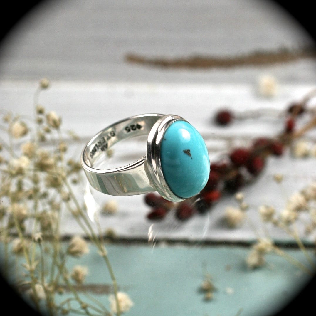 Natürliche Türkis Sterling Silber Ring 8 1/4 Us Größe von gemsjewelryshop