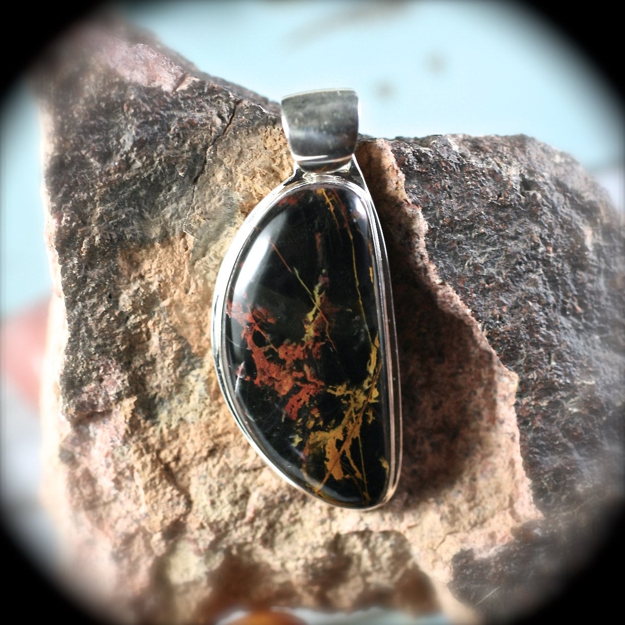Pilbara Jaspis Edelstein Sterling Silber Anhänger 52x23mm von gemsjewelryshop