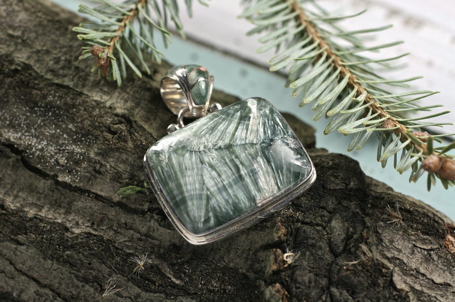 Seraphinit Sterling Silber Anhänger 34x28mm Mit Einlegeschal von gemsjewelryshop