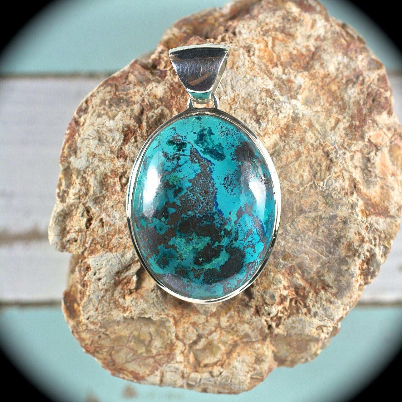 Shattuckite Sterling Silber Oval Anhänger 55x33mm von gemsjewelryshop