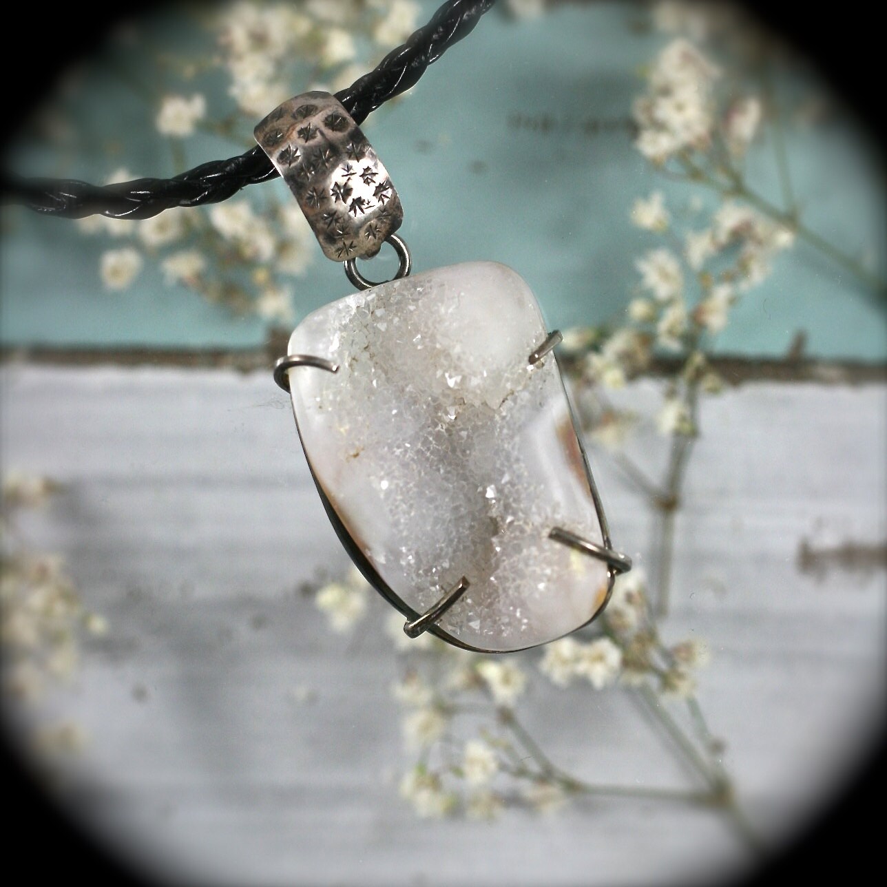 Tampa Bay Agatized Koralle Druzy Silber Anhänger 32x22mm von gemsjewelryshop